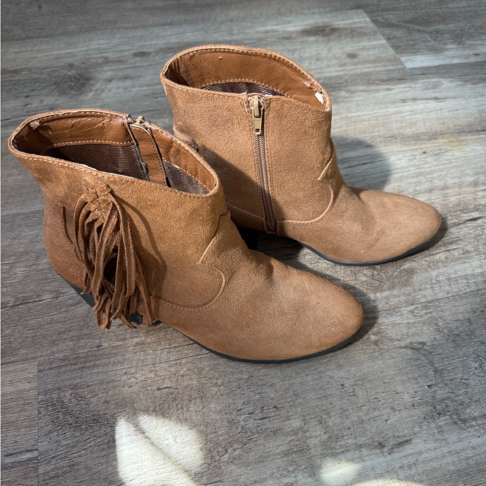 True Craft Tan Fringe Ankle Booties